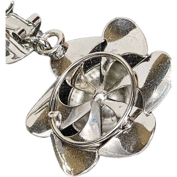 Vintage Silver Tone Flower Drop Earrings Retro Mod Statement Jewelry Set - Picture 3 of 6